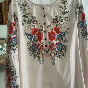 Cream and Red Blouse with Elegant Design